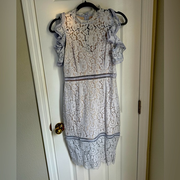 Pale Blue Lace Cold Shoulder Sheath - Picture 5 of 7